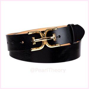 Leather Double-E Logo Plaque Buckle Belt for Jeans and Trousers